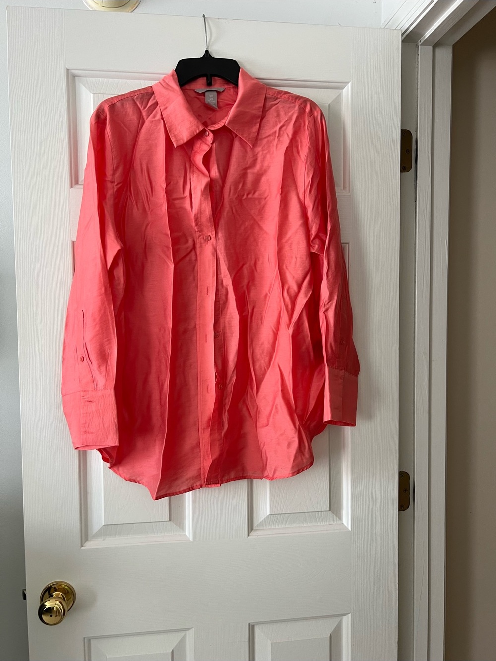 H&M Coral-Pink Button-Up Dress Shirt, sleeves 28” long